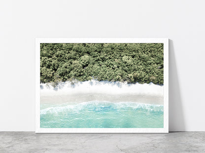 Forest near Beach Aerial View Photograph Glass Framed Wall Art, Ready to Hang Quality Print Without White Border White