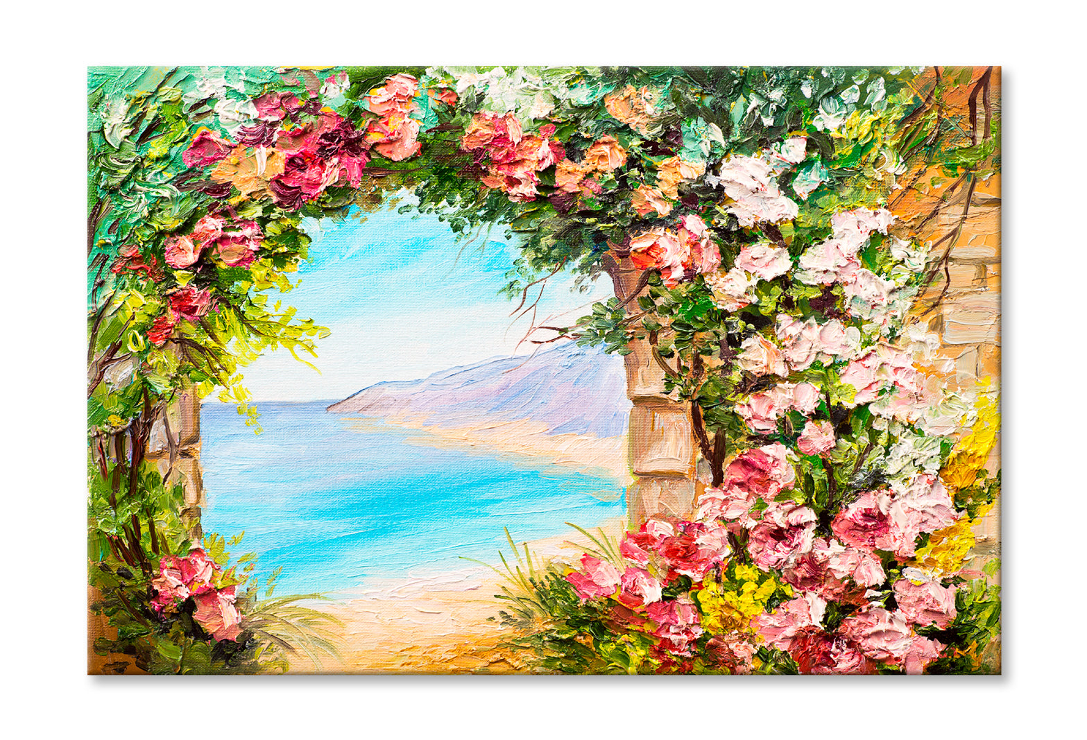 Flowers Arch Near The Sea Oil Painting Wall Art Limited Edition High Quality Print Stretched Canvas None