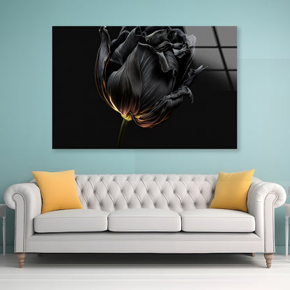 Striking Black Flower with a Vibrant Yellow Acrylic Glass Print Tempered Glass Wall Art 100% Made in Australia Ready to Hang - Bella Home Decor