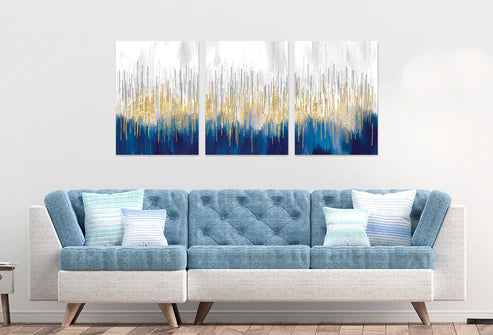 3pcs Blue Gold Abstract Design Painting Wall Art Set Canvas Unframed - High Quality Print 100% Australian Made Wall Canvas