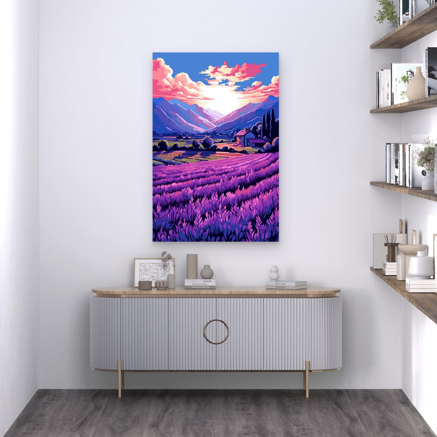 Purple Lavender Field Sunset Valley 40x60cm Metal Print Ready to Hang