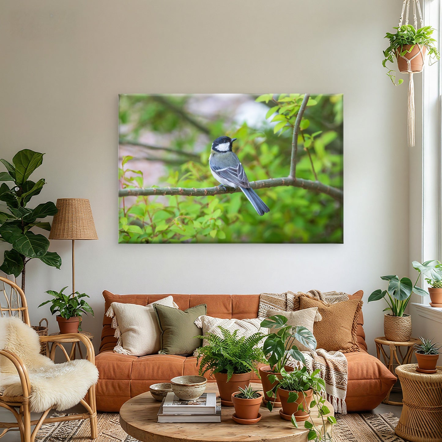 Charming Eastern Great Tit Bird  in nature, South Korea  Wall Art Decor 100% Australian Made