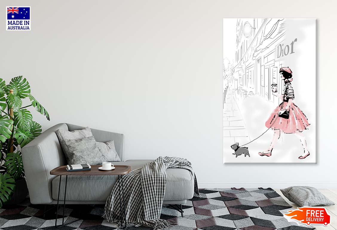 Pink Girl With her Puppy Fashion Art Print 100% Australian Made