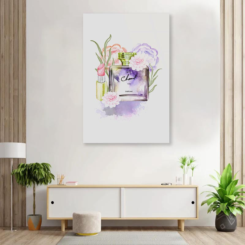 Pink-Purple Perfume with Yellow Cap 3D Design Acrylic Glass Print Tempered Glass Wall Art 100% Made in Australia Ready to Hang