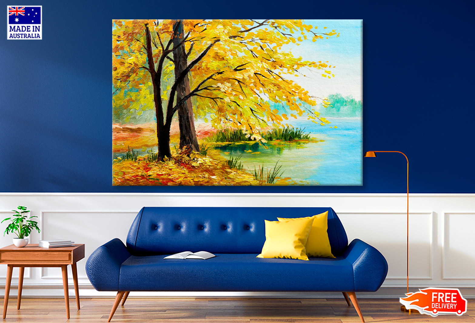 Colorful Autumn Forest & Lake Oil Painting Limited Edition High Quality Print