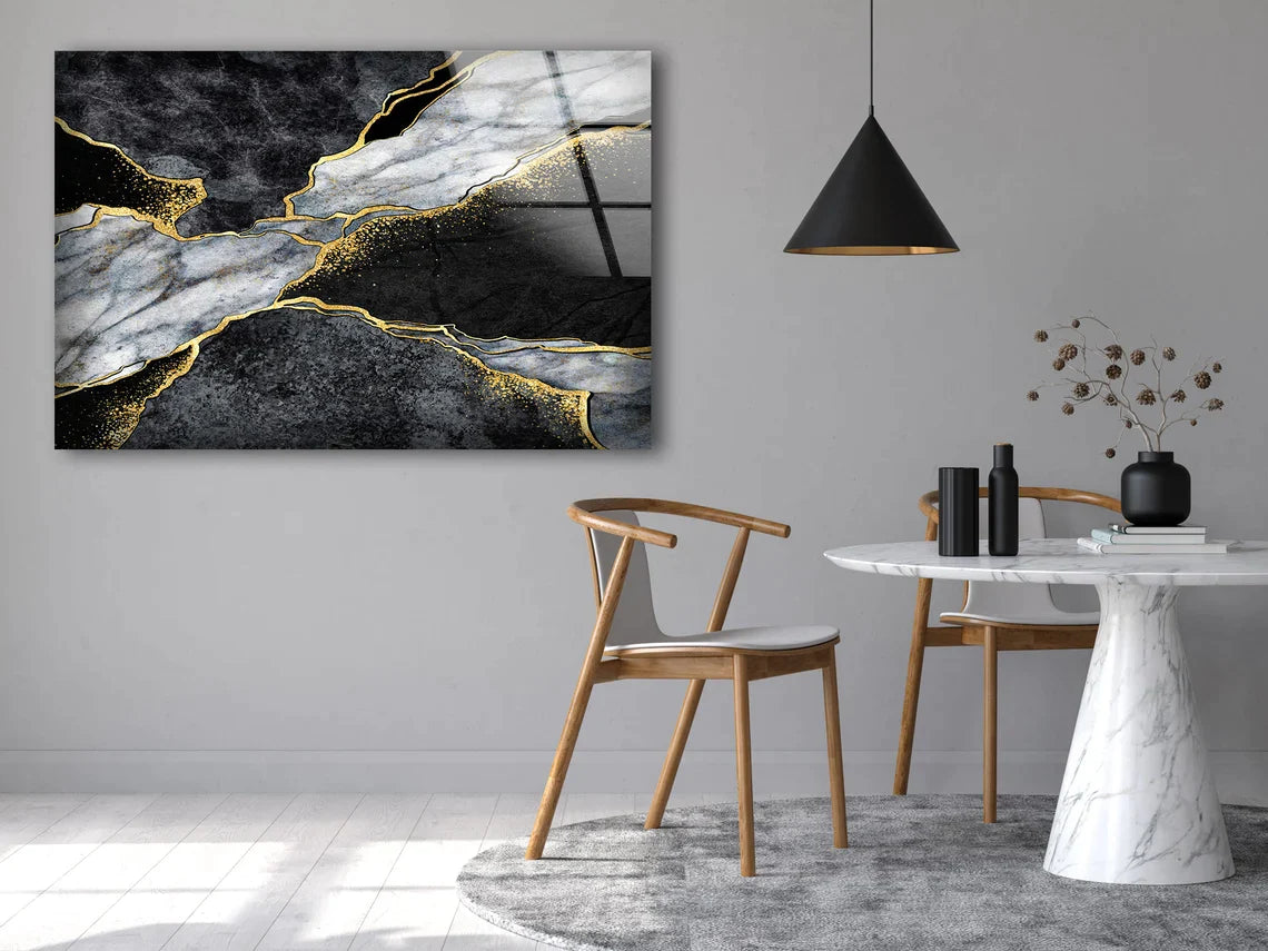 Black & Gold Abstract UV Direct Aluminum Print Australian Made Quality