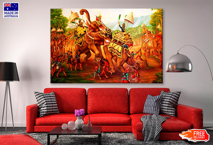 Military War Elephants Painting on Wall in The Temple. At Thailand Wall Art Decor 100% Australian Made