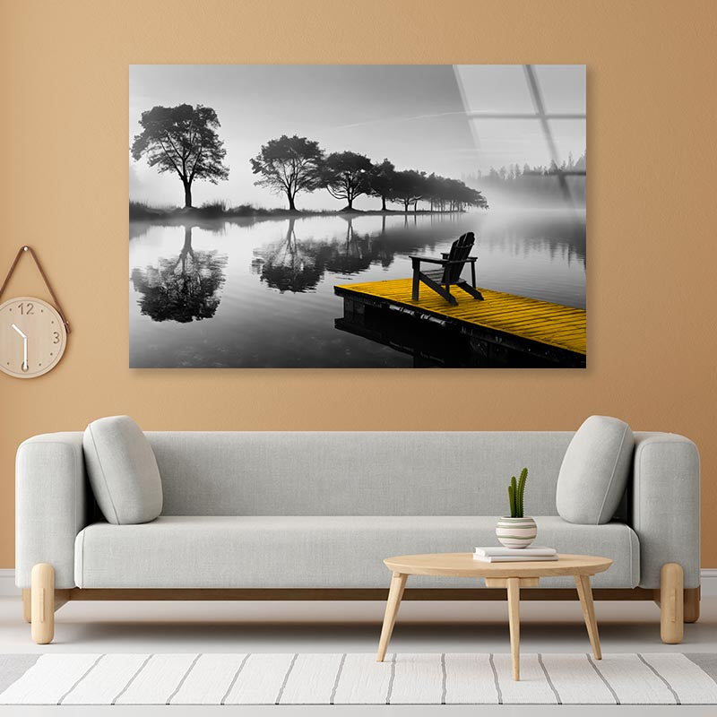 Lake And Yellow Pier Acrylic Glass Print Tempered Glass Wall Art 100% Made in Australia Ready to Hang