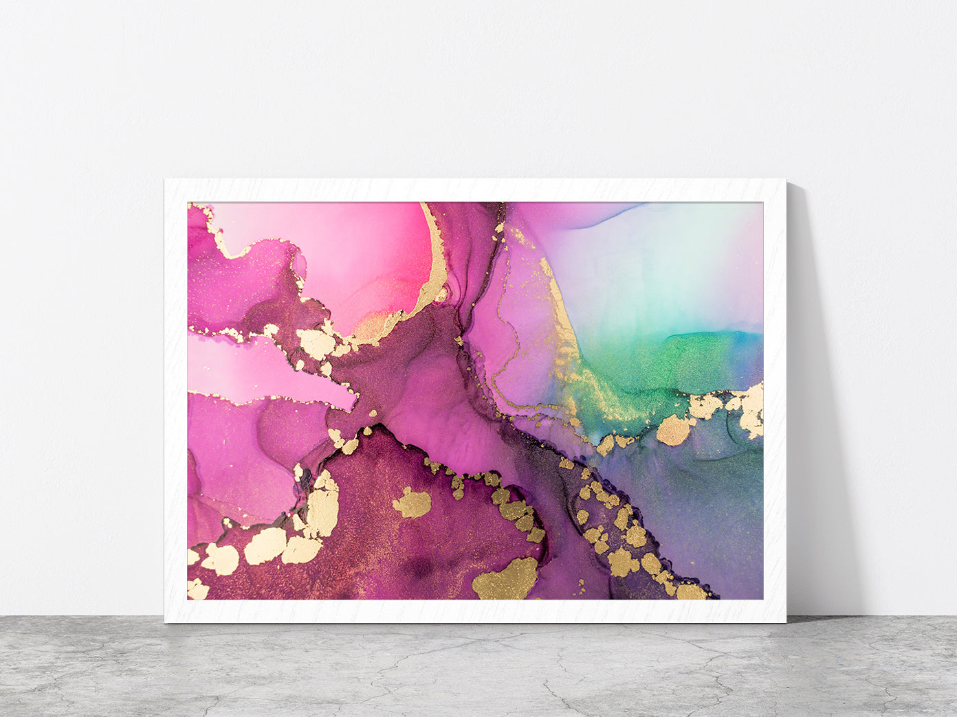 Pink & Gold Abstract Fluid Art Glass Framed Wall Art, Ready to Hang Quality Print Without White Border White