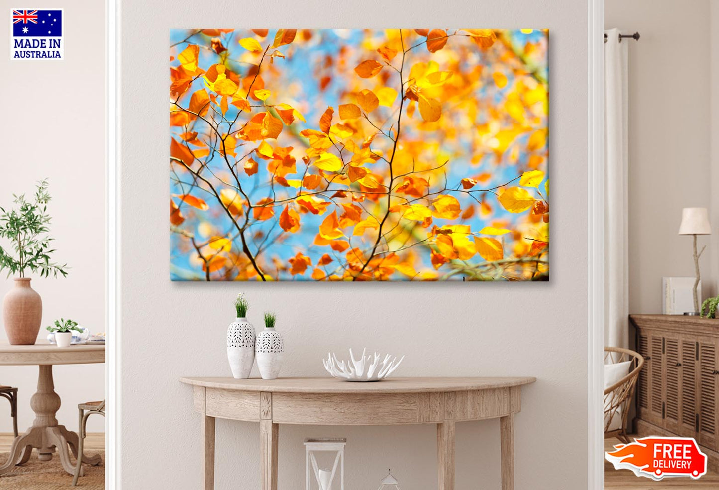 Golden Leaves on Branch Wall Art Decor 100% Australian Made