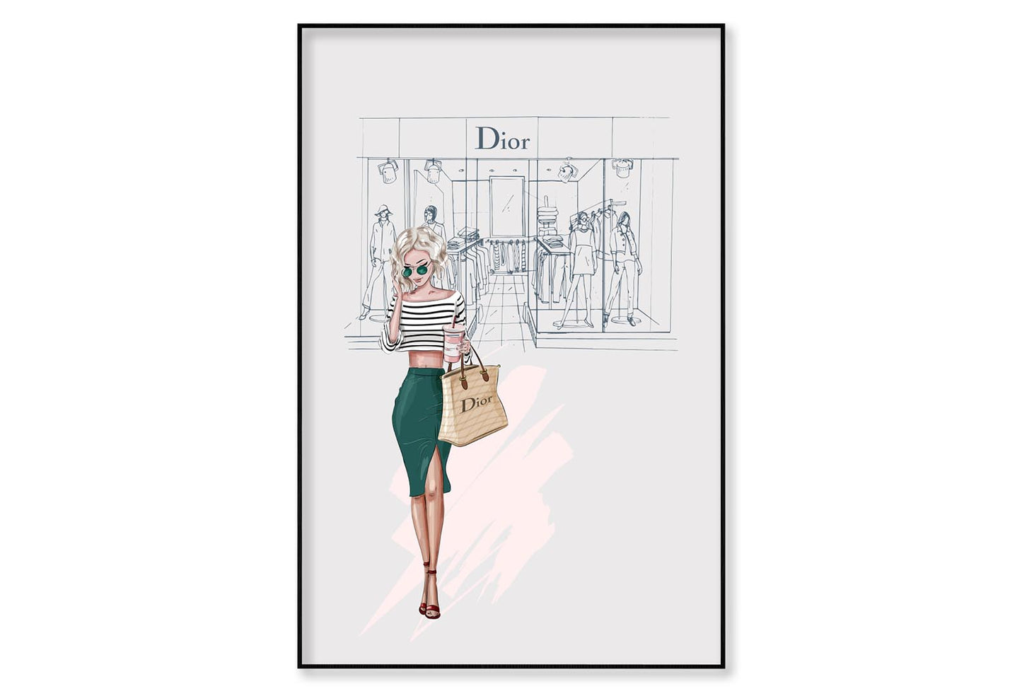 Fashion Store with Stylish Lady Wall Art Limited Edition High Quality Print Canvas Box Framed Black