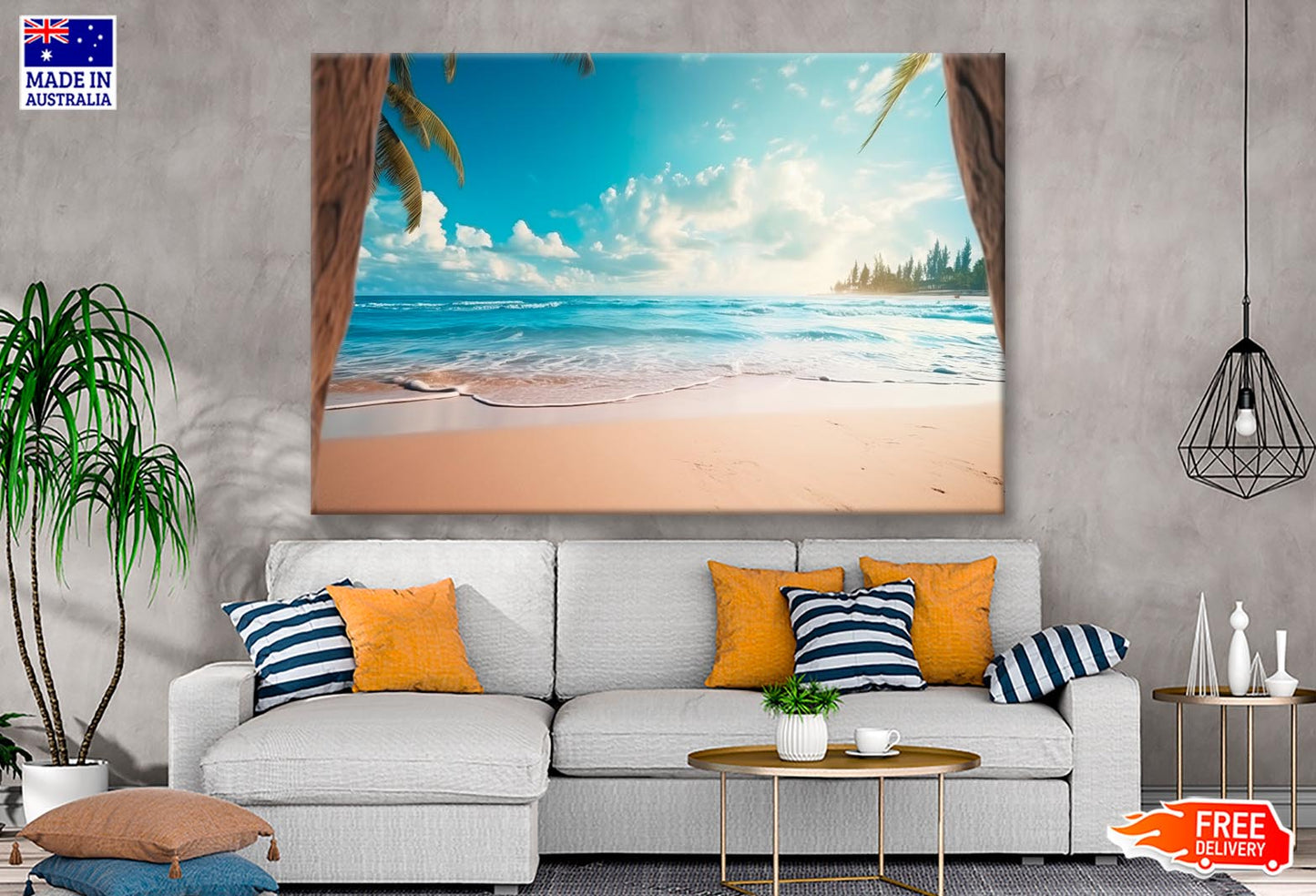 Beautiful Realistic Summer Beach Scenery Wall Art Decor 100% Australian Made