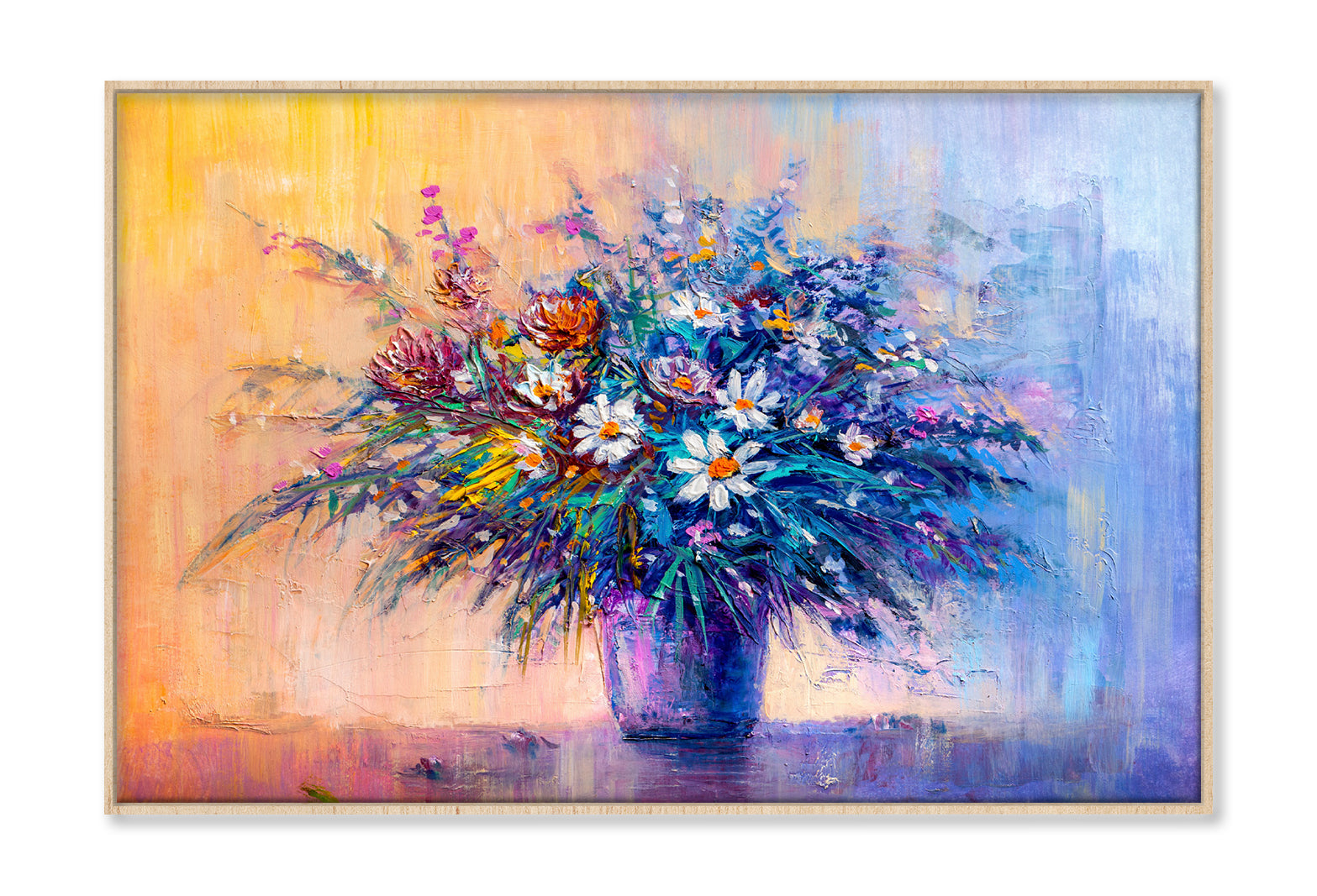 Bouquet Flowers in Vase Oil Painting Wall Art Limited Edition High Quality Print Canvas Box Framed Natural