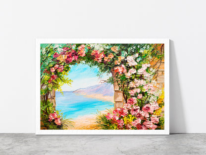 Flowers Arch Near The Sea Glass Framed Wall Art, Ready to Hang Quality Print Without White Border White