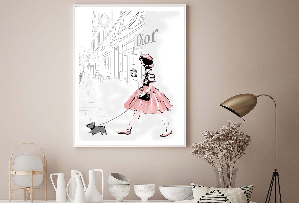 Pink Girl With her Puppy Fashion Art Design Home Decor Premium Quality Poster Print Choose Your Sizes