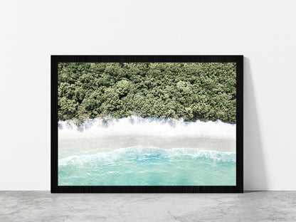 Forest near Beach Aerial View Photograph Glass Framed Wall Art, Ready to Hang Quality Print Without White Border Black