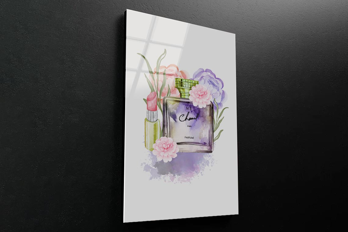 Pink-Purple Perfume with Yellow Cap 3D Design Acrylic Glass Print Tempered Glass Wall Art 100% Made in Australia Ready to Hang