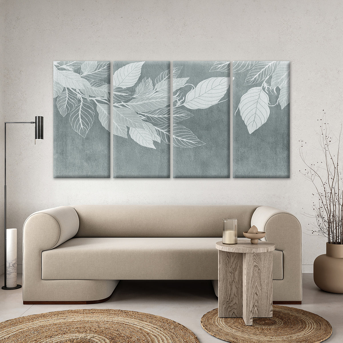 4pcs Modern Minimalist Grey White Botanical Wall Art Canvas Framed 45x80cm - High Quality Print 100% Australian Made Wall Canvas Ready to Hang
