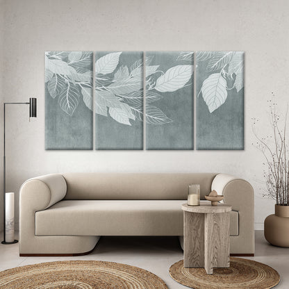 4pcs Modern Minimalist Grey White Botanical Wall Art Canvas Framed 45x80cm - High Quality Print 100% Australian Made Wall Canvas Ready to Hang