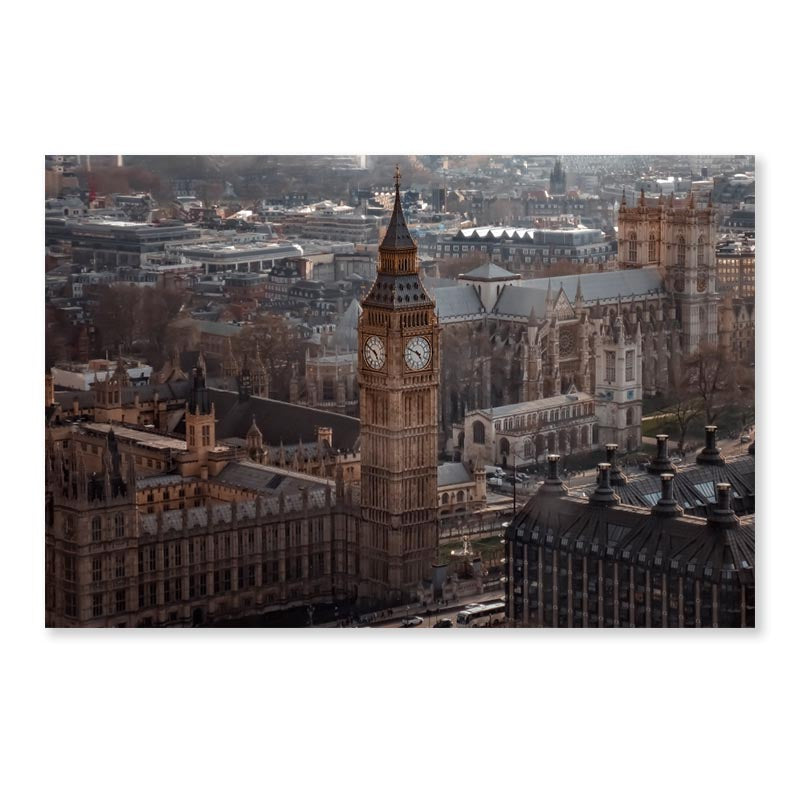 Aerial View Of Big Ben and London Cityscape, View from Above, Dramatic Sky Acrylic Glass Print Tempered Glass Wall Art 100% Made in Australia Ready to Hang