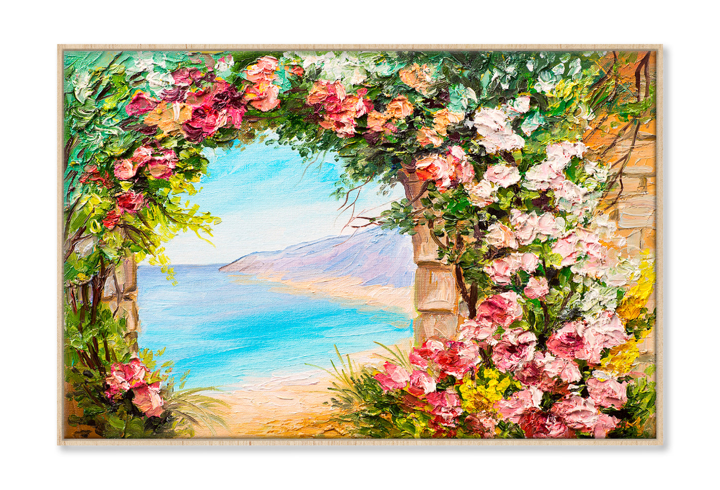 Flowers Arch Near The Sea Oil Painting Wall Art Limited Edition High Quality Print Canvas Box Framed Natural