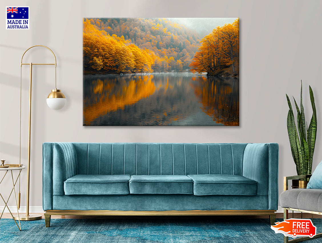 Serene Body of Water Surrounded by Trees in autumn Print 100% Australian Made - Bella Home Decor