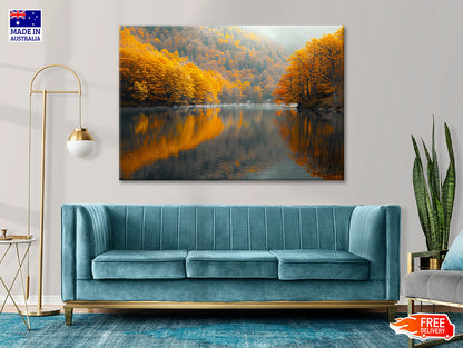 Serene Body of Water Surrounded by Trees in autumn Print 100% Australian Made - Bella Home Decor
