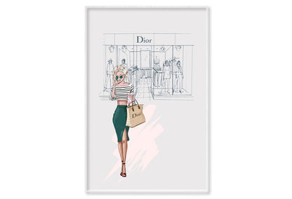 Fashion Store with Stylish Lady Wall Art Limited Edition High Quality Print Canvas Box Framed White