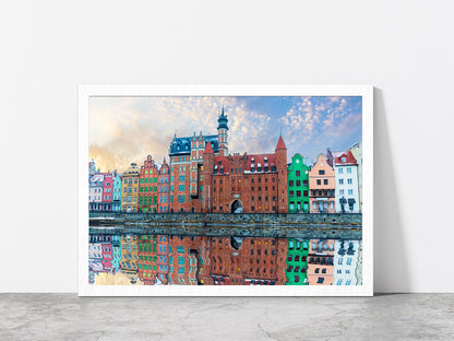 Colorful Buildings & Motlawa River Glass Framed Wall Art, Ready to Hang Quality Print Without White Border White