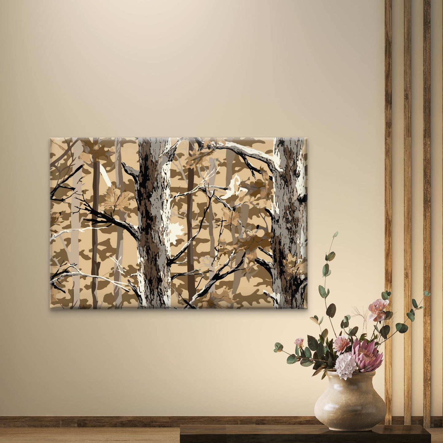 Realistic Brown Forest Tree Camo Pattern Wall Art Decor 100% Australian Made