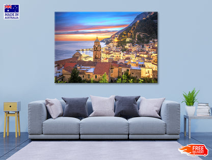 Blue & Orange Sky in Amalfi Coast Print 100% Australian Made - Bella Home Decor