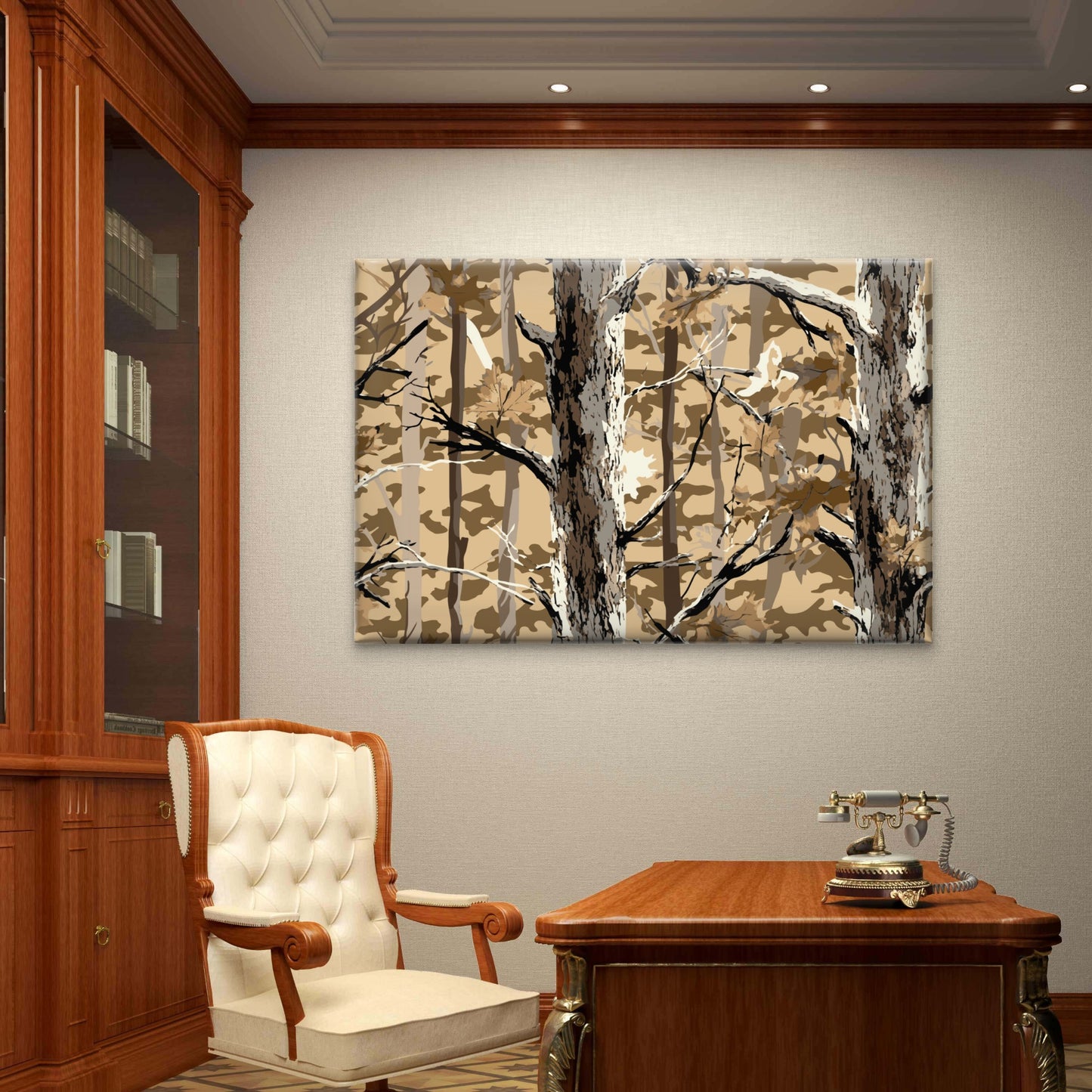 Realistic Brown Forest Tree Camo Pattern Wall Art Decor 100% Australian Made