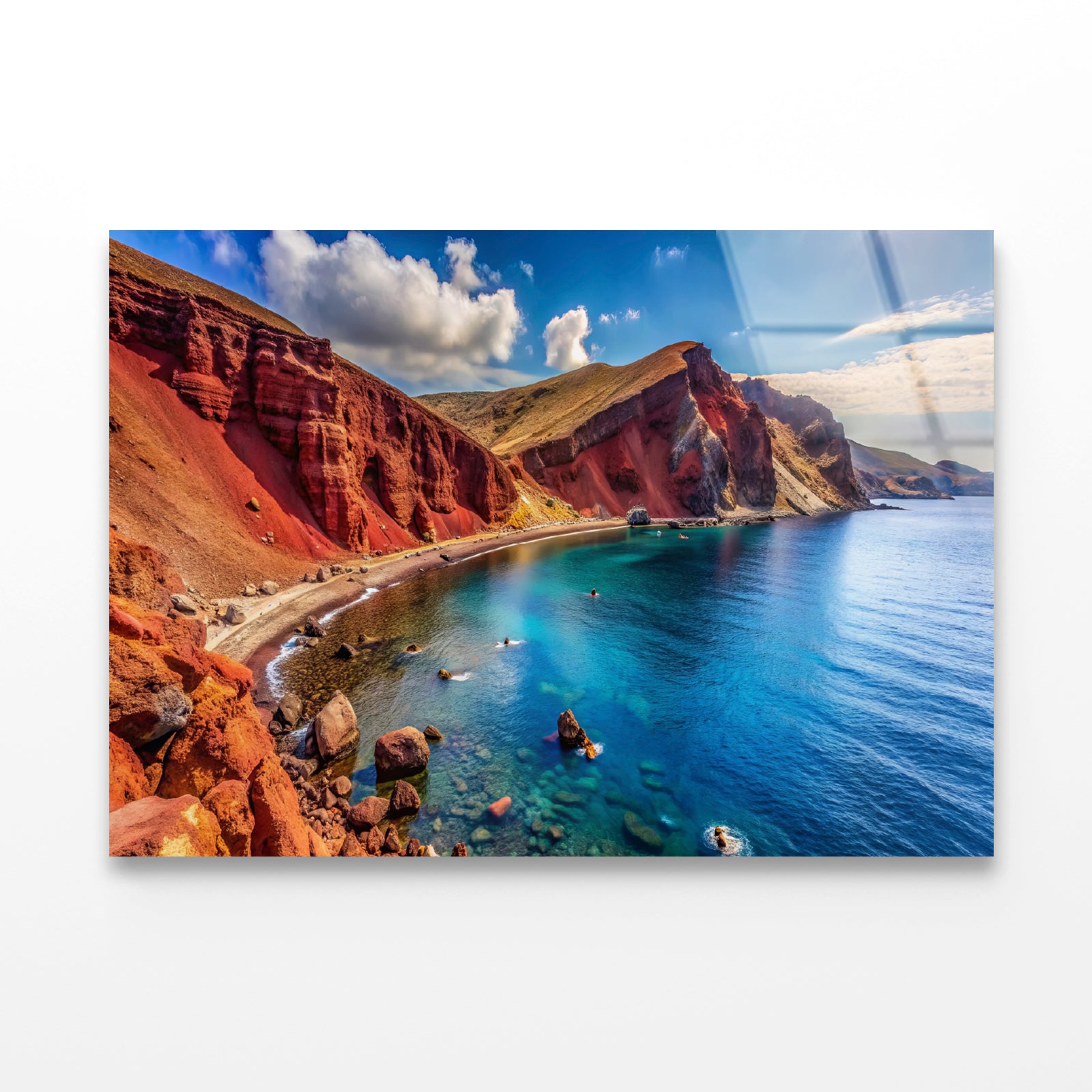 Lake with a Rocky Shoreline, Sky in Greece Acrylic Glass Print Tempered Glass Wall Art 100% Made in Australia Ready to Hang - Bella Home Decor