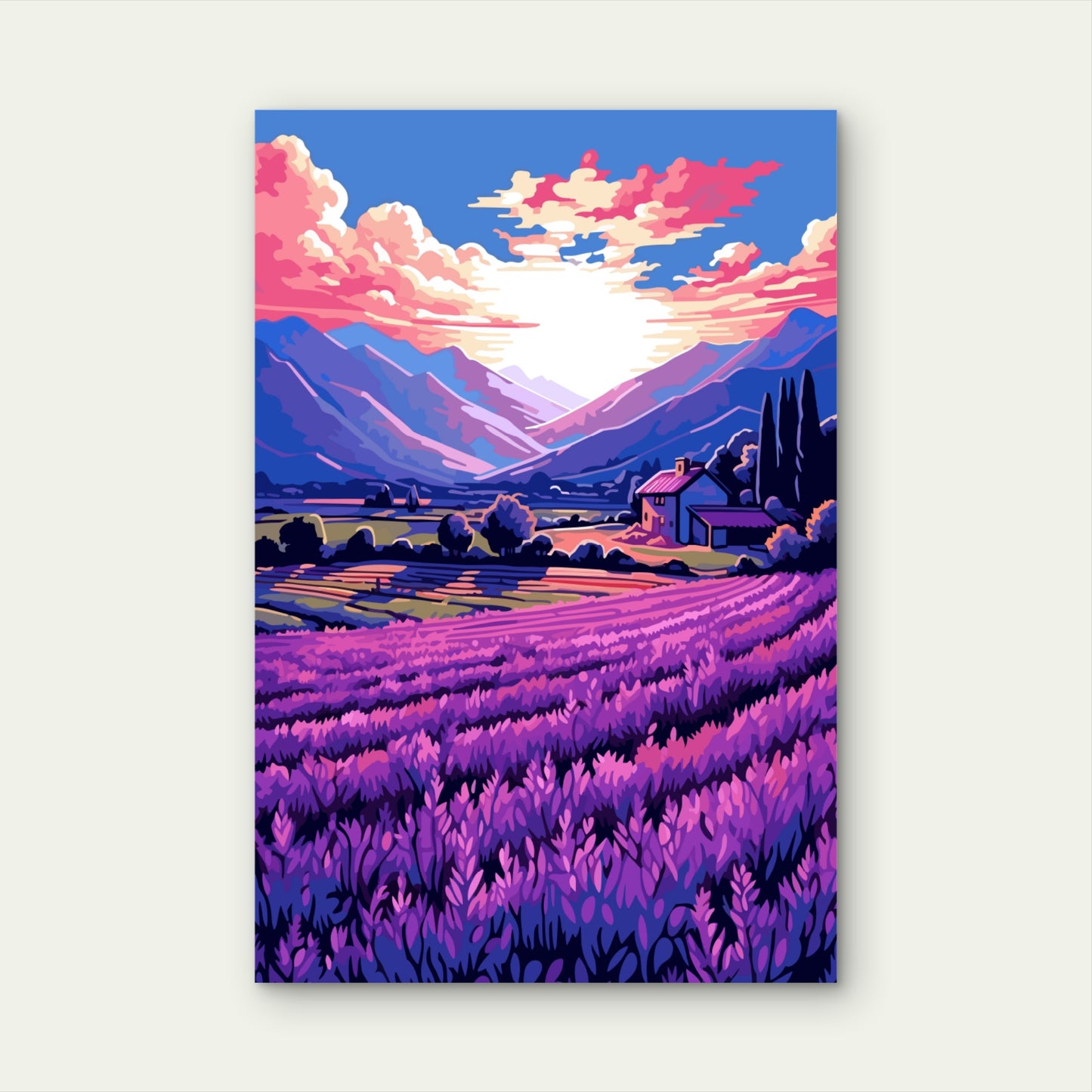 Purple Lavender Field Sunset Valley 40x60cm Metal Print Ready to Hang
