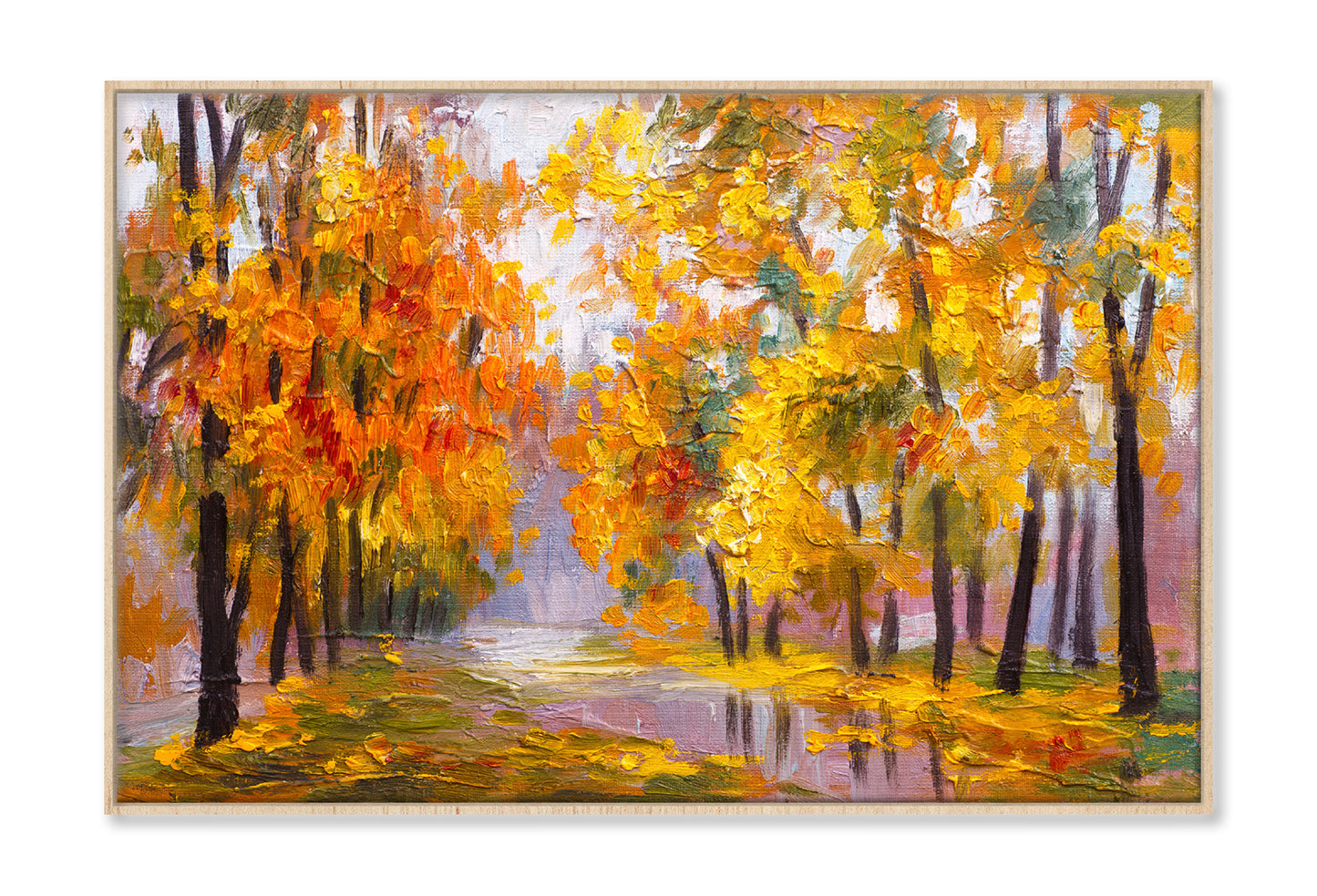 Autumn Forest with Fallen Leaves Trees Oil Painting Wall Art Limited Edition High Quality Print Canvas Box Framed Natural