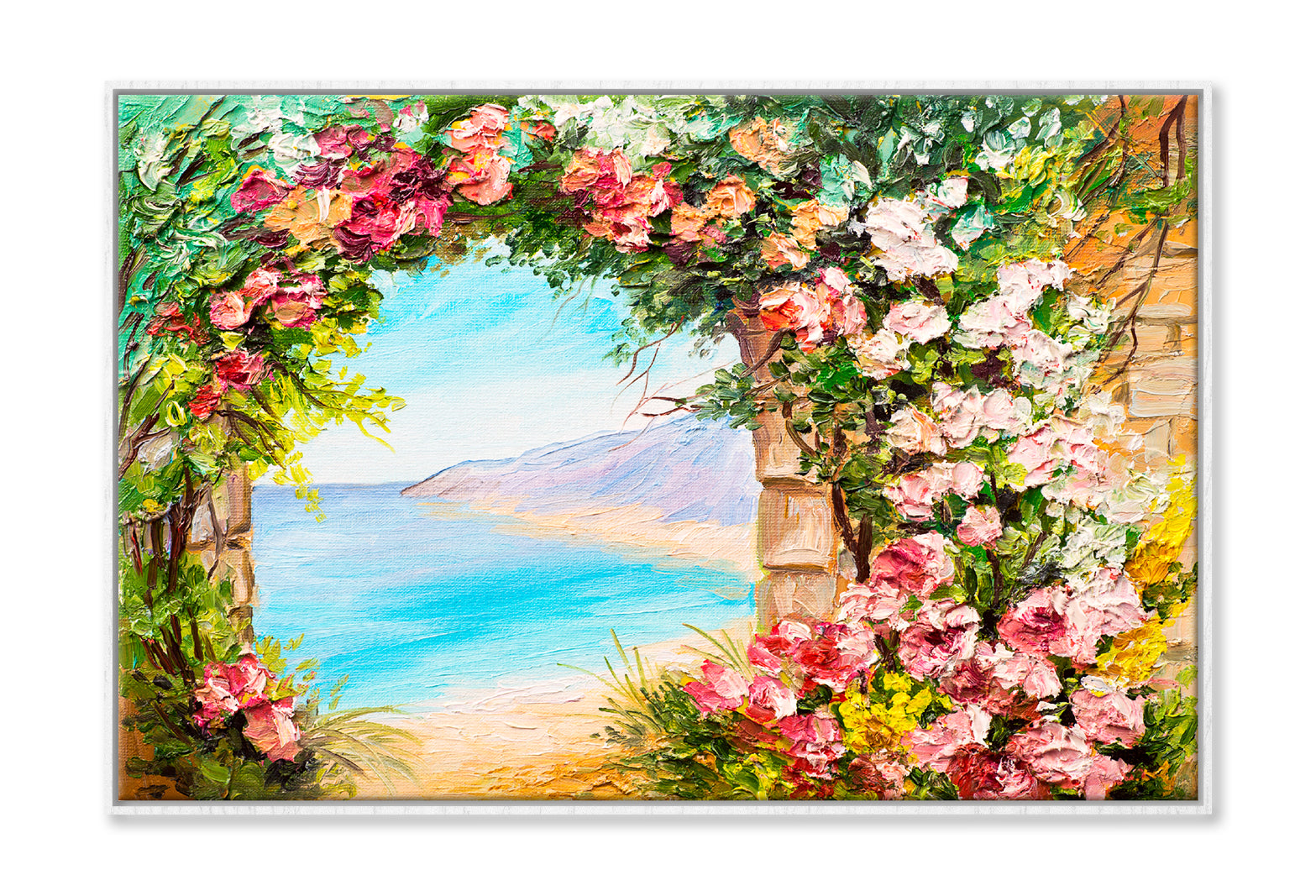 Flowers Arch Near The Sea Oil Painting Wall Art Limited Edition High Quality Print Canvas Box Framed White