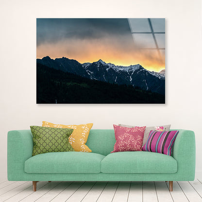 View of a Mountain Range Covered In Snow Acrylic Glass Print Tempered Glass Wall Art 100% Made in Australia Ready to Hang