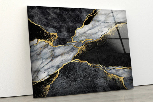 Black & Gold Abstract UV Direct Aluminum Print Australian Made Quality