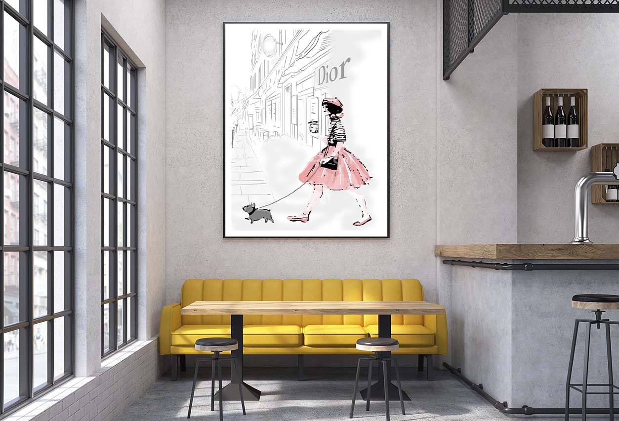 Pink Girl With her Puppy Fashion Art Design Home Decor Premium Quality Poster Print Choose Your Sizes