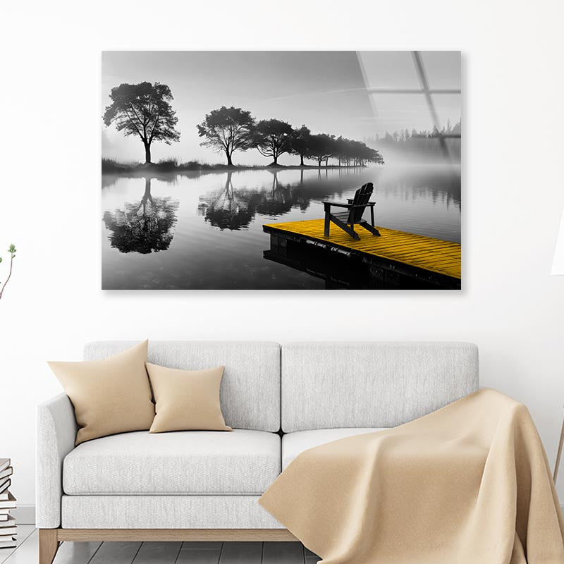 Lake And Yellow Pier Acrylic Glass Print Tempered Glass Wall Art 100% Made in Australia Ready to Hang