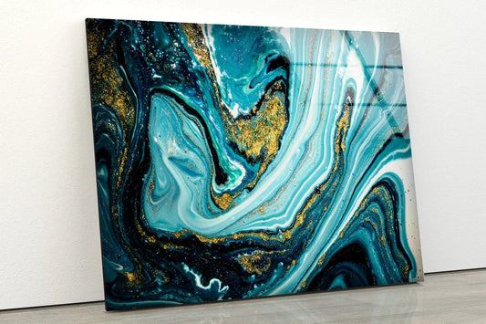 Blue Gold White Marble UV Direct Aluminum Print Australian Made Quality
