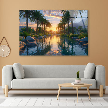 Trees in the River with Mountains Acrylic Glass Print Tempered Glass Wall Art 100% Made in Australia Ready to Hang - Bella Home Decor