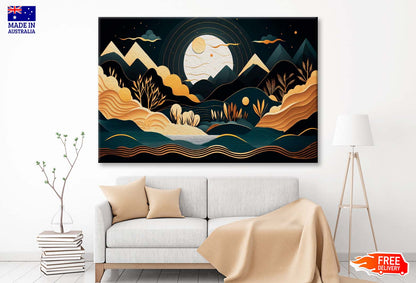 Moon, Sea and Ocean. Modern Contemporary Wall Art Limited Edition High Quality Print