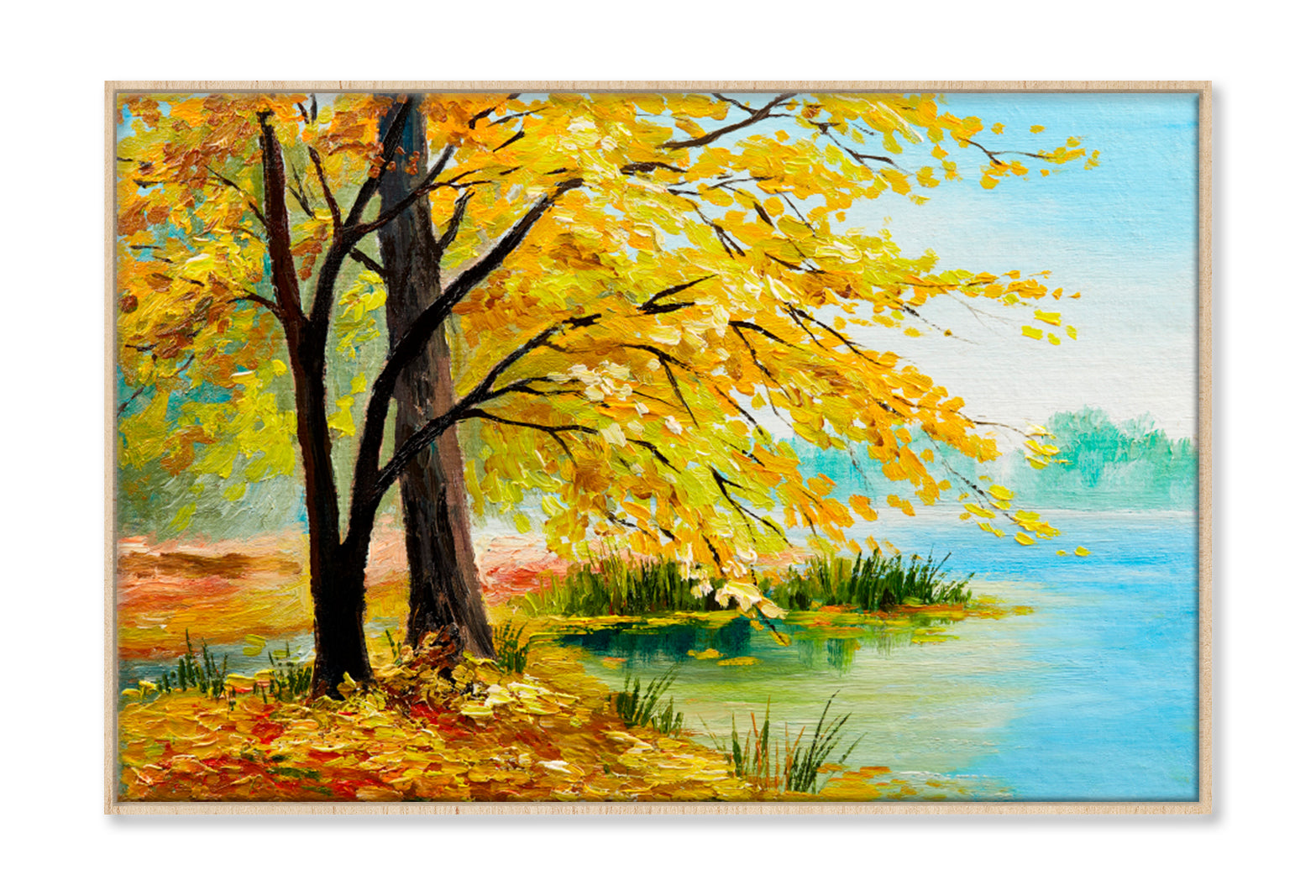 Colorful Autumn Forest & Lake Oil Painting Limited Edition High Quality Print Canvas Box Framed Natural