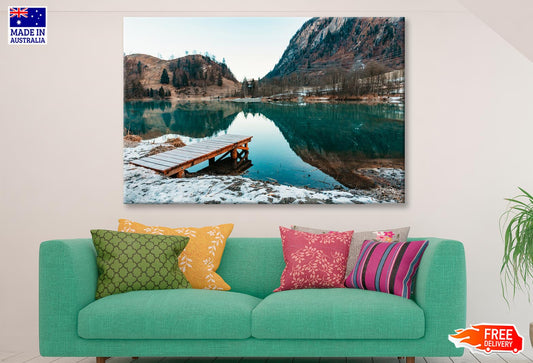 Mountain Lake Landscape & Wooden Pier  Wall Art Decor 100% Australian Made - Bella Home Decor