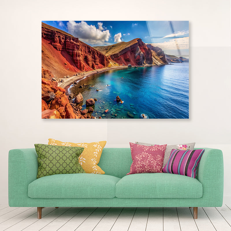 Lake with a Rocky Shoreline, Sky in Greece Acrylic Glass Print Tempered Glass Wall Art 100% Made in Australia Ready to Hang - Bella Home Decor