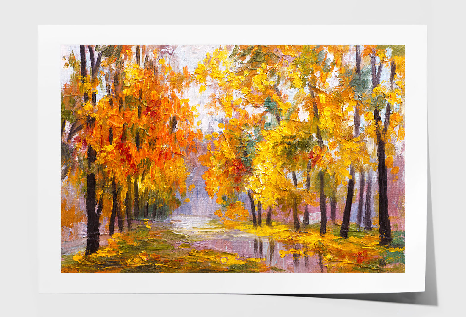 Autumn Forest with Fallen Leaves Trees Oil Painting Wall Art Limited Edition High Quality Print Unframed Roll Canvas None