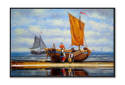 Fisherman, Ships, Boats Oil Painting Wall Art Limited Edition High Quality Print Canvas Box Framed Black