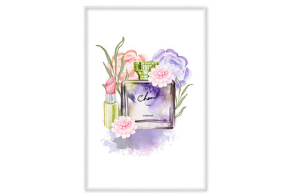 Pink-Purple Perfume with Yellow Cap Wall Art Limited Edition High Quality Print Canvas Box Framed White