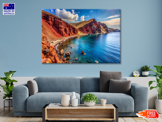 Lake with a Rocky Shoreline, Sky in Greece Print 100% Australian Made - Bella Home Decor